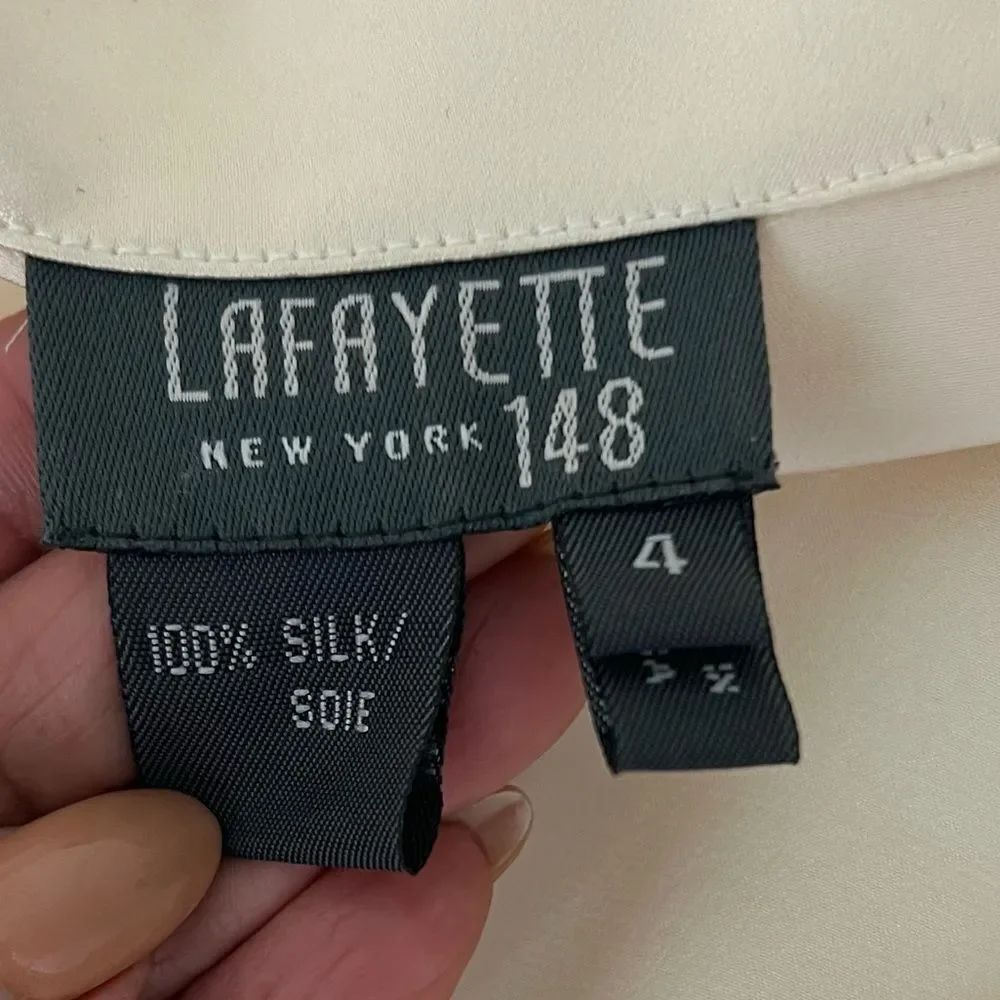Lafayette 148 New York Cream Silky Wrap Top - Picture 8 of 12